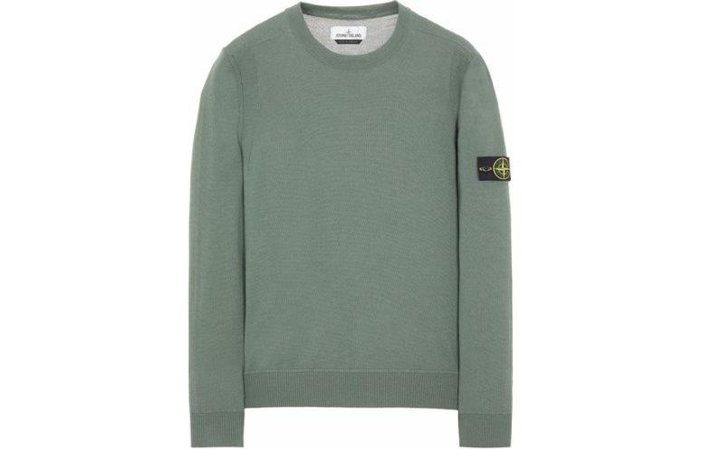 Stone Island Logo Crewneck Pullover Long Sleeve Sweatshirt Men Grey Green 7515526C4-V0055