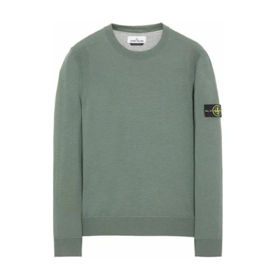 Stone Island Logo Crewneck Pullover Long Sleeve Sweatshirt Men Grey Green 7515526C4-V0055