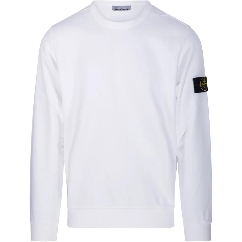 STONE ISLAND Logo Crewneck Pullover Sweatshirt Men White 811562420-V0001