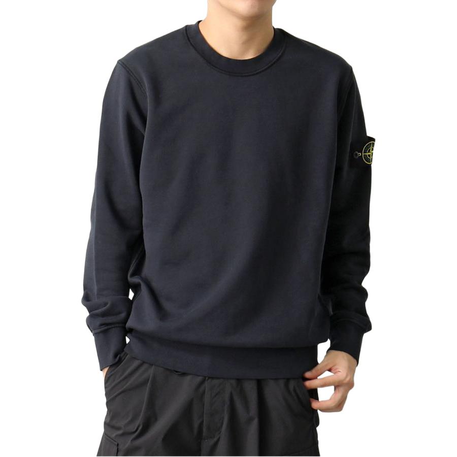 Stone Island Logo Crewneck Pullover Sweatshirt Navy Blue 350224169-A0020