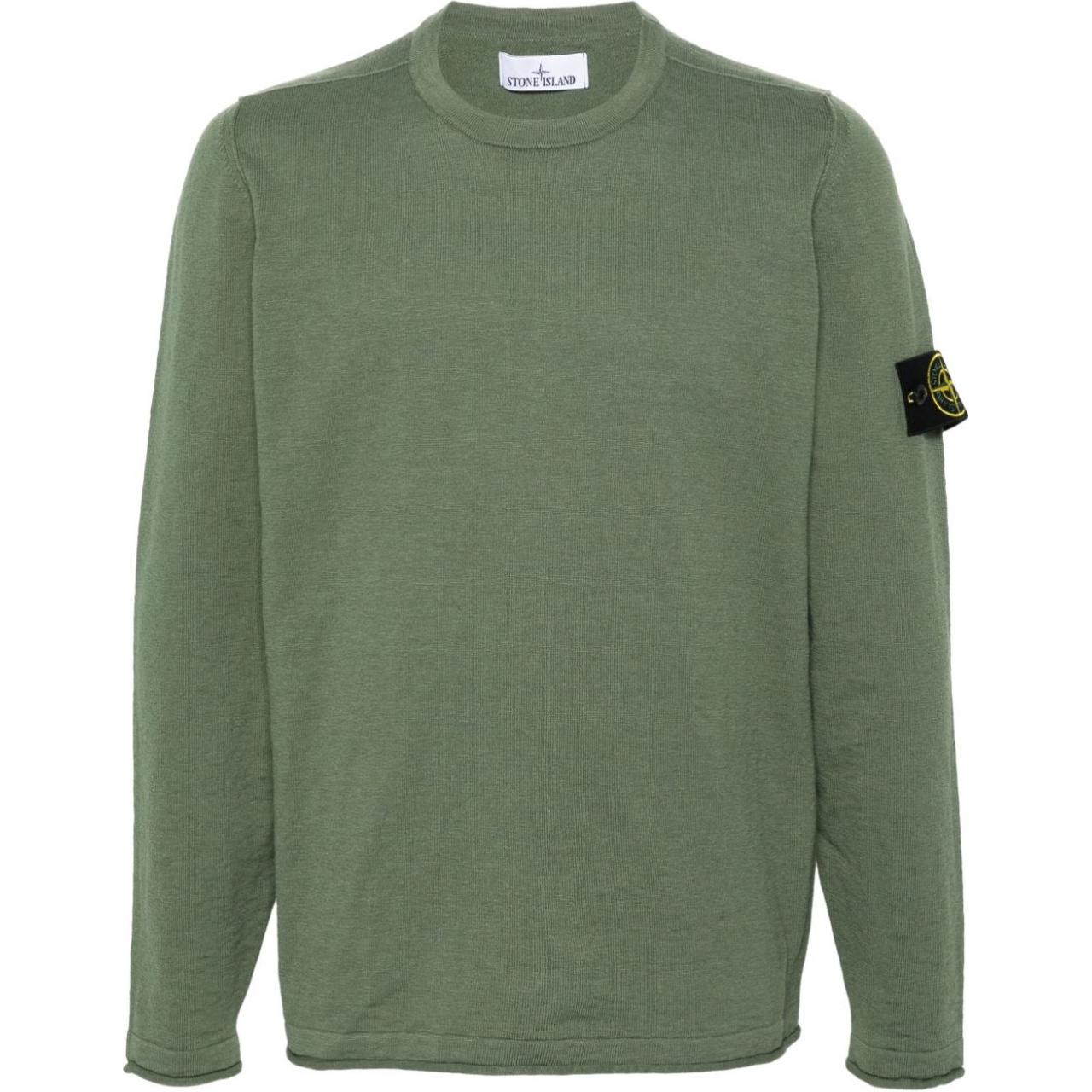 Stone Island Logo Crewneck Sweatshirt Green - Long Sleeve Pure Color 8015502B0-A0059