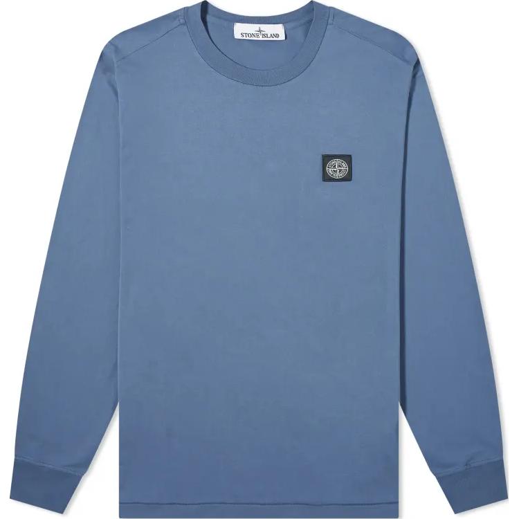 Stone Island Logo Crewneck Sweatshirt Grey Blue - Long Sleeve Pullover 801522713-V0024