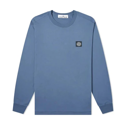 Stone Island Logo Crewneck Sweatshirt Grey Blue - Long Sleeve Pullover 801522713-V0024