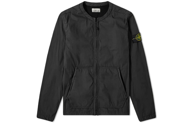 Stone Island Logo Embroidered Back Black Jacket - Solid Color Outerwear 711510804-V0029