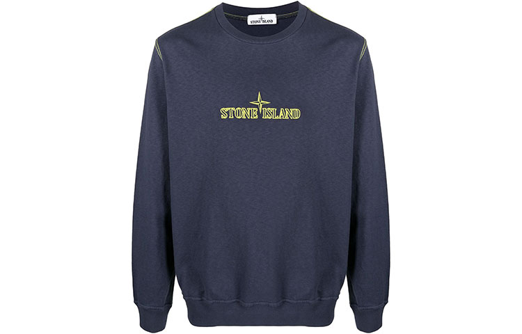 Stone Island Logo Embroidered Cotton Crewneck Sweatshirt Navy Blue 741561459-V0024