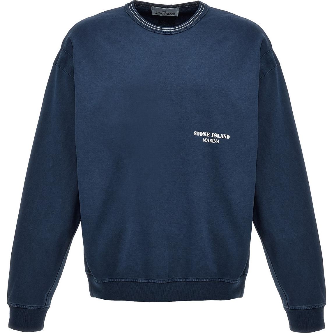Stone Island Logo Embroidered Crewneck Oversized Long Sleeve Sweatshirt Blue Mens 8015614X2-V0127