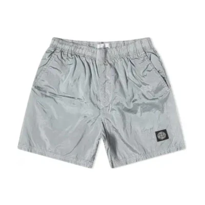 Stone Island Logo Embroidered Elastic Waist Grey Casual Shorts. 7715B0943-V0044