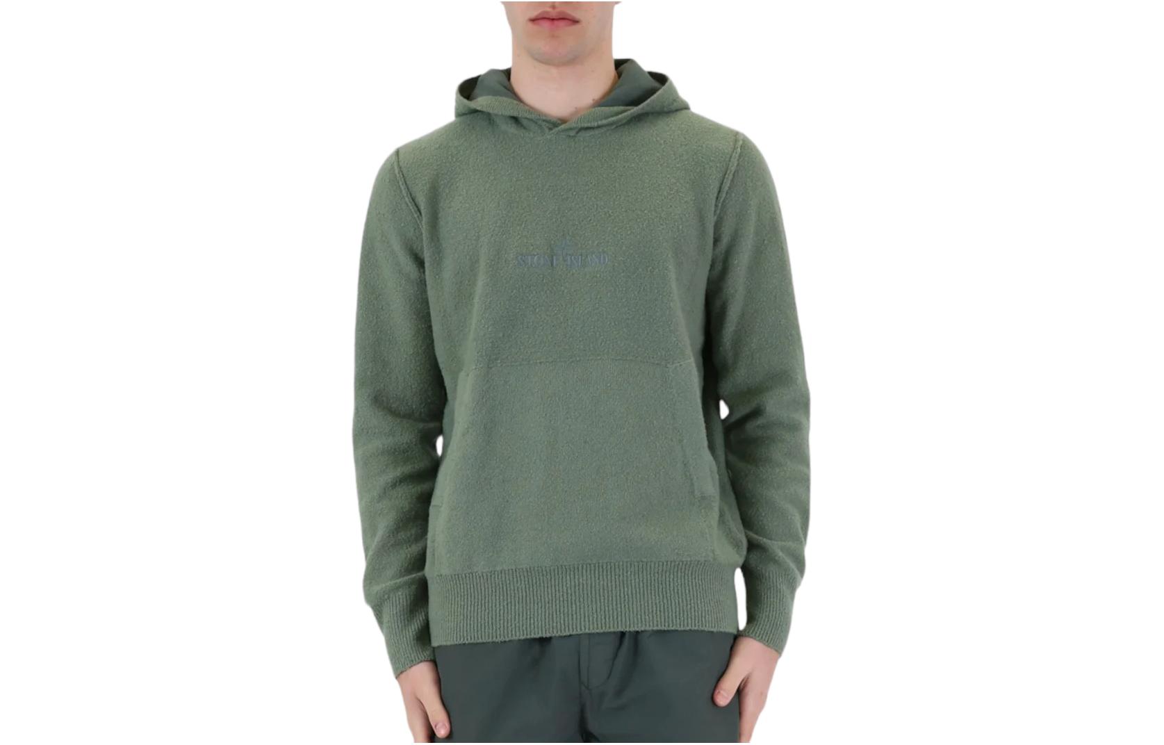 Stone Island Logo Embroidered Green Hoodie Long Sleeve Sweatshirt 8015513D2-V0059