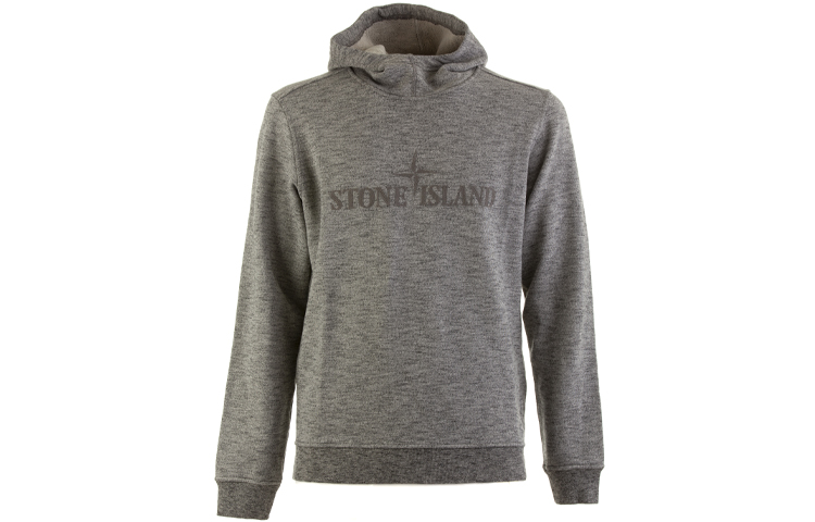 Stone Island Logo Embroidered Pullover Hoodie Grey - 701565438-V0060