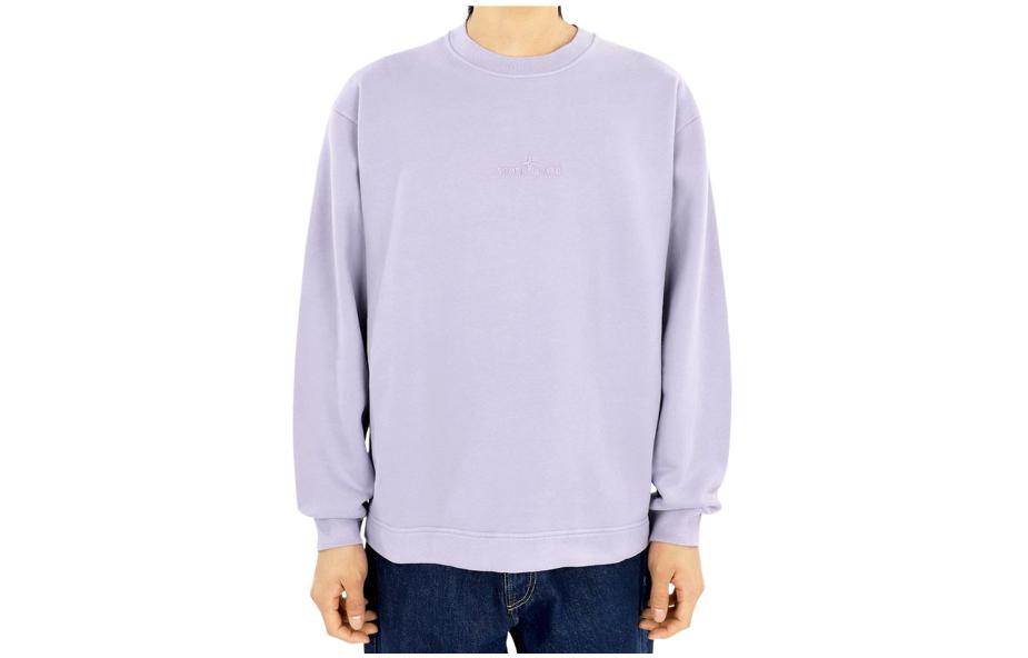 Stone Island Logo Embroidered Purple Oversized Crewneck Sweatshirt for Men 791565477V0047