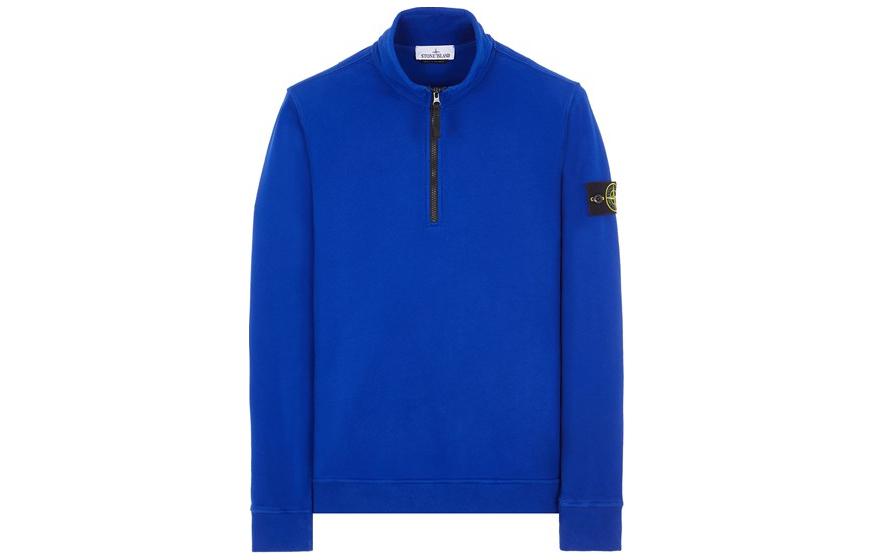 Stone Island Logo Half-Zip Mock Neck Sweatshirt Blue 791562720-V0022