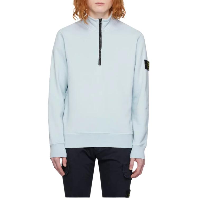 Stone Island Logo Half-Zip Pullover Long-Sleeve Sweatshirt Light Blue Men 801561951-V0041