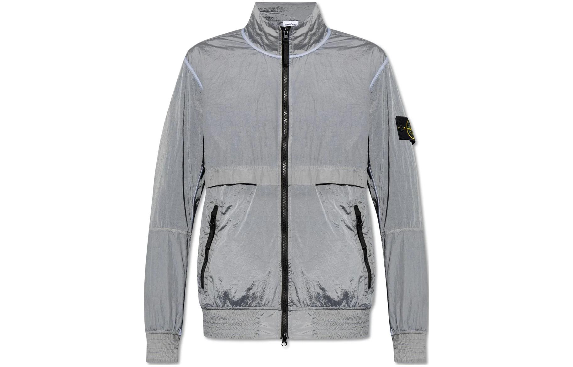 Stone Island Logo High Neck Zip-Up Jacket Gray Long-Sleeve Outerwear 8015419200-V0041