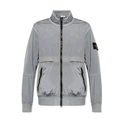 Stone Island Logo High Neck Zip-Up Jacket Gray Long-Sleeve Outerwear 8015419200-V0041