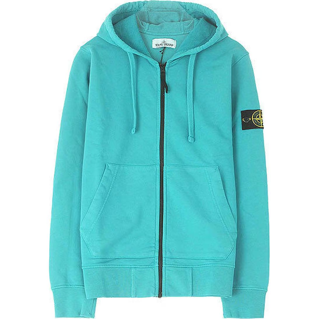 Stone Island Logo Hooded Zip-Up Jacket Blue Long Sleeve 721564251-V0042