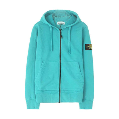 Stone Island Logo Hooded Zip-Up Jacket Blue Long Sleeve 721564251-V0042