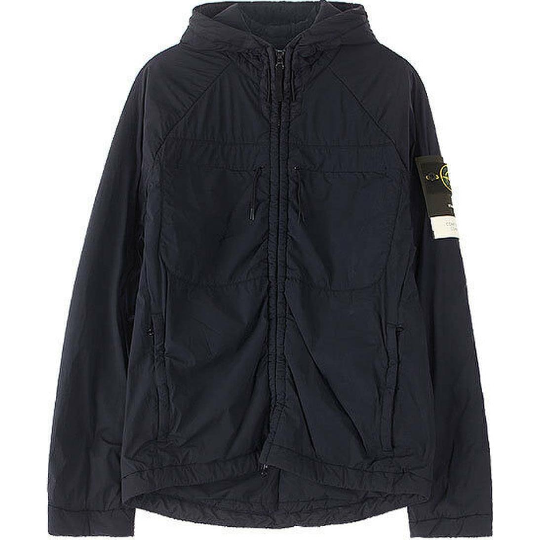 Stone Island Logo Hooded Zip-Up Jacket Navy Blue Long Sleeve Outerwear 731541228-V0020