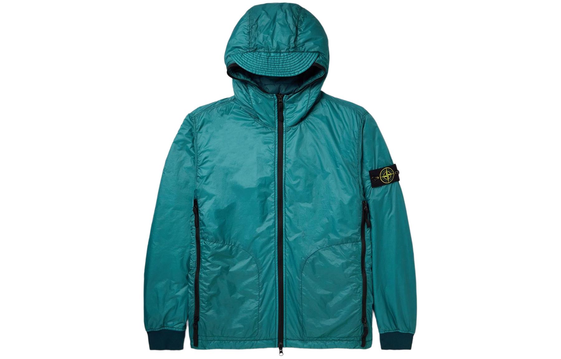 Stone Island Logo Hooded Zip Jacket Blue Green 7915Q0325-V0057