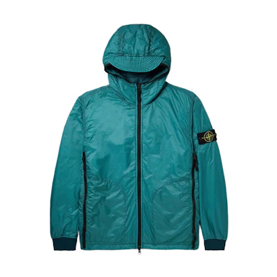 Stone Island Logo Hooded Zip Jacket Blue Green 7915Q0325-V0057
