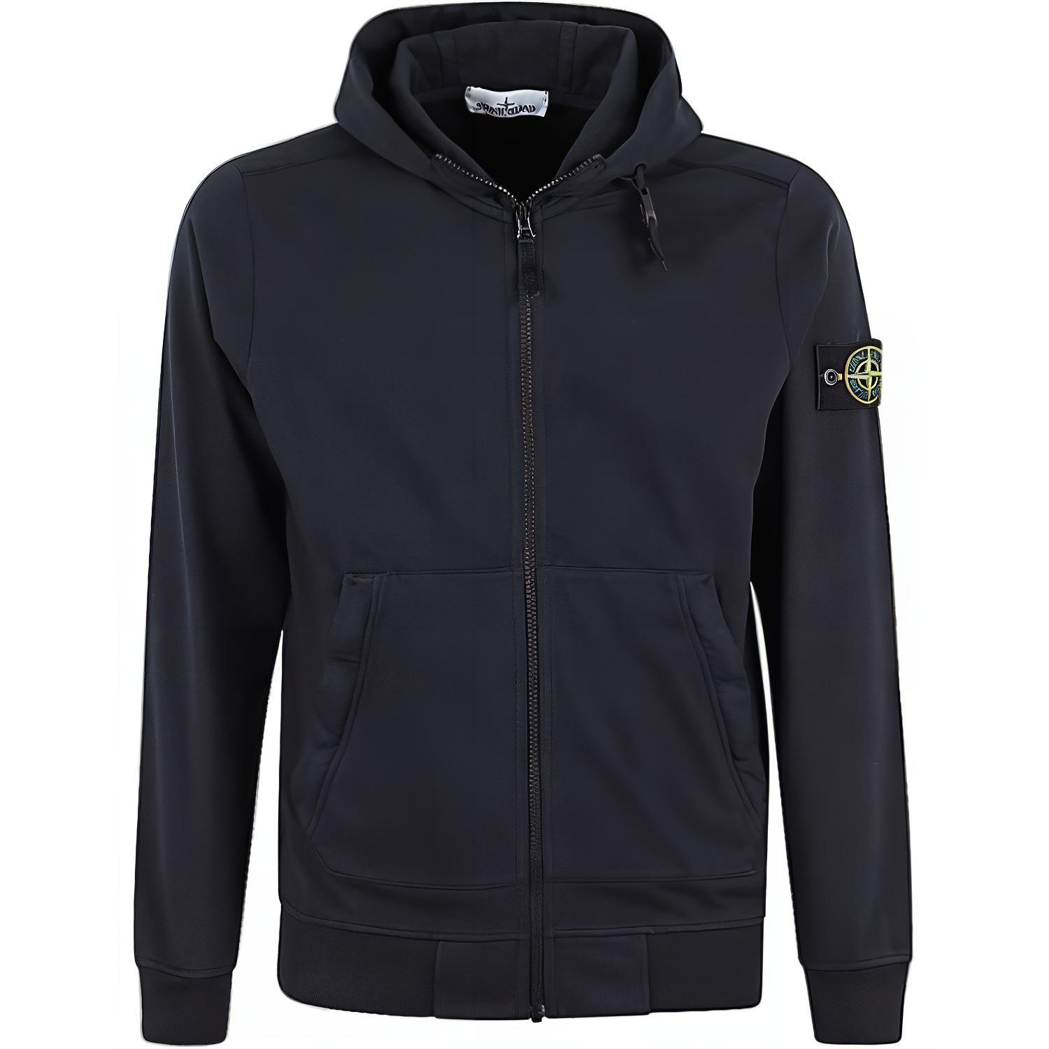 Stone Island Logo Hooded Zip Jacket Navy Blue 731561150-V0020