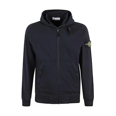 Stone Island Logo Hooded Zip Jacket Navy Blue 731561150-V0020