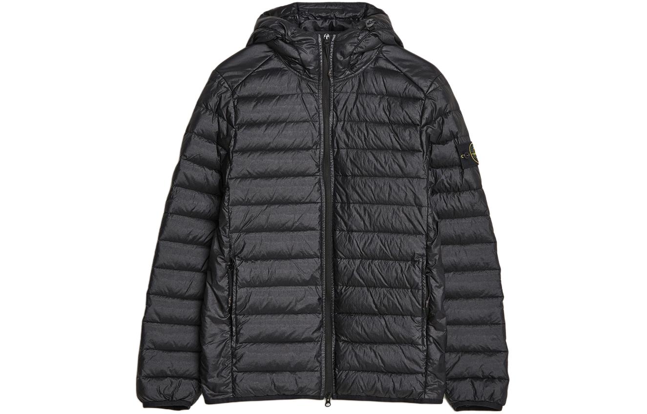 Stone Island Logo Hooded Zip Puffer Jacket Unisex Black 791566355-V0137