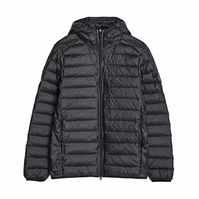 Stone Island Logo Hooded Zip Puffer Jacket Unisex Black 791566355-V0137