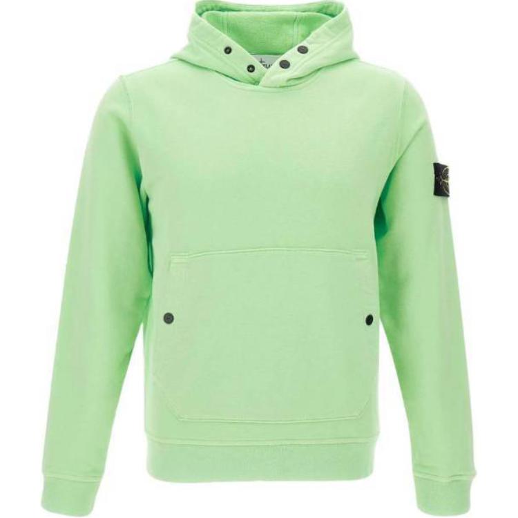 Stone Island Logo Hoodie Fluorescent Green Pullover for Men 791561720-V0052