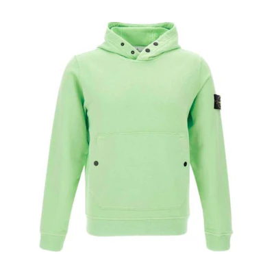 Stone Island Logo Hoodie Fluorescent Green Pullover for Men 791561720-V0052