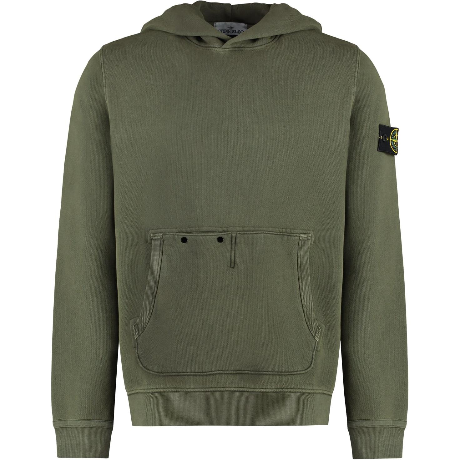 Stone Island Logo Hoodie Pullover Olive Green Long Sleeve Sweater 811561041-V0159