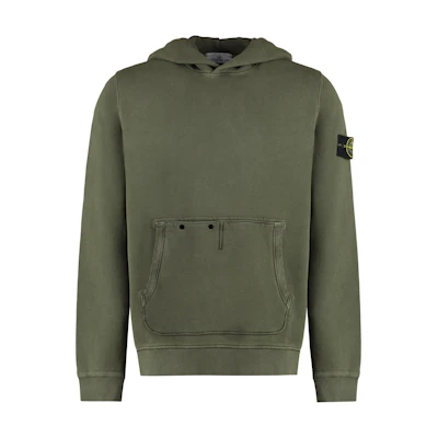 Stone Island Logo Hoodie Pullover Olive Green Long Sleeve Sweater 811561041-V0159