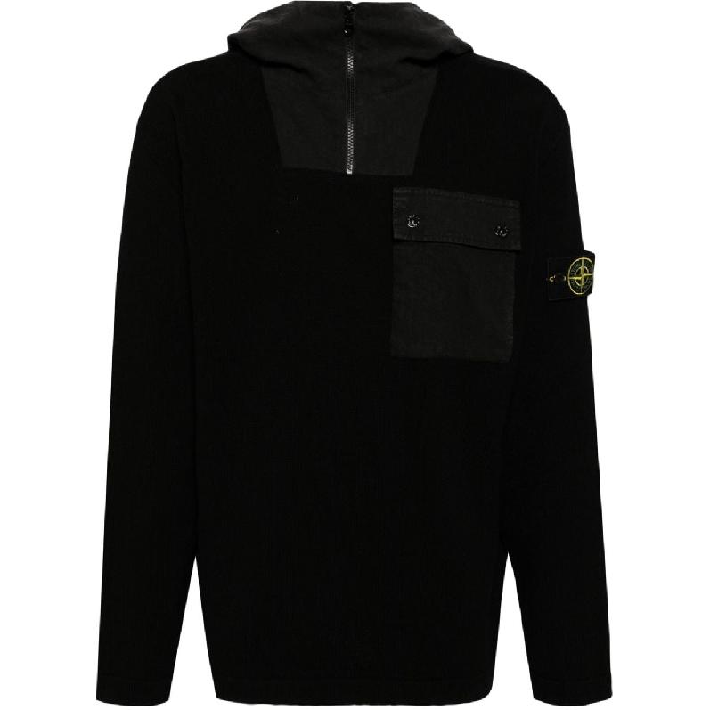 Stone Island Logo Hoodie Pullover Sweater  Black 8015510D3-V0029