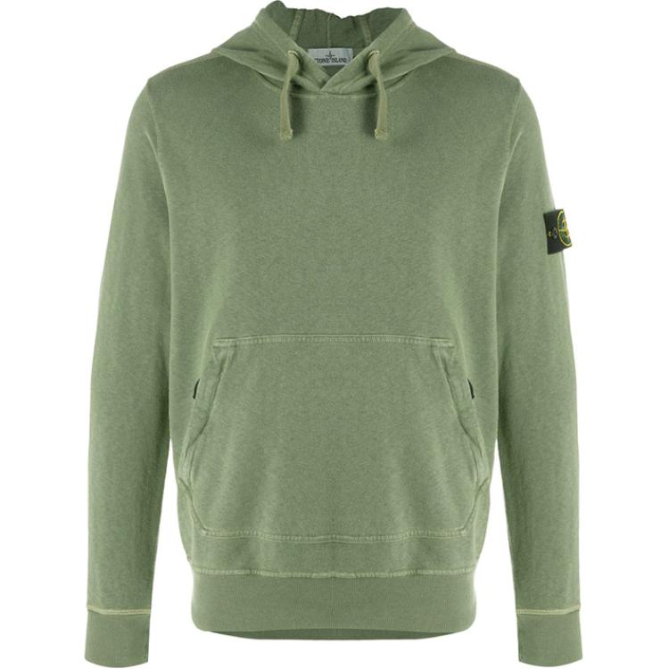 Stone Island Logo Hoodie Relaxed Fit Long Sleeve Green Pullover 721564960-V0158