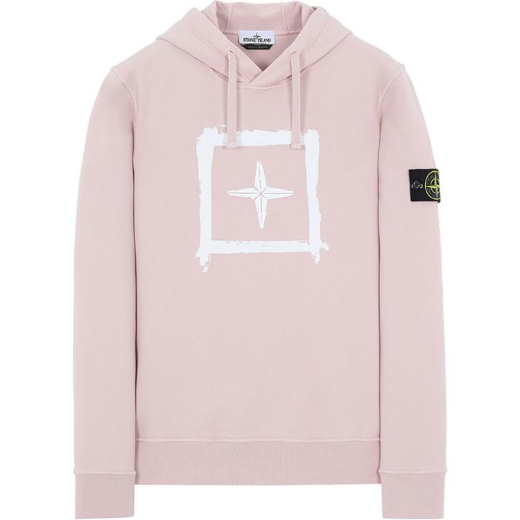 Stone Island Logo Hoodie Unisex Pink Long Sleeve 741565894-V0086