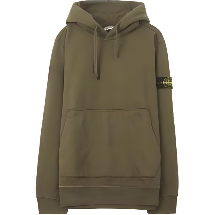 Stone Island Logo Hoodie with Kangaroo Pocket Pullover - Olive Green 711562820-V0058