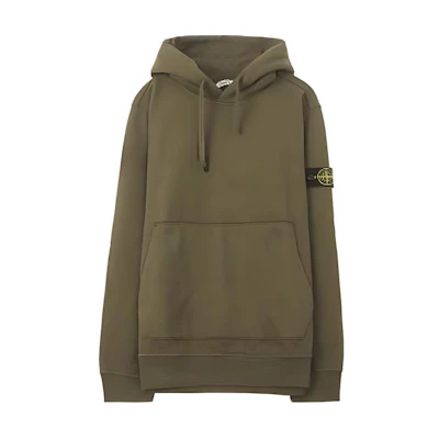 Stone Island Logo Hoodie with Kangaroo Pocket Pullover - Olive Green 711562820-V0058