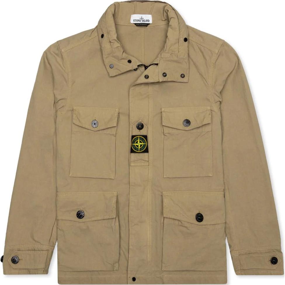 Stone Island Logo Icon Stand Collar Button Long Sleeve Jacket Beige Men 721541921-V0098