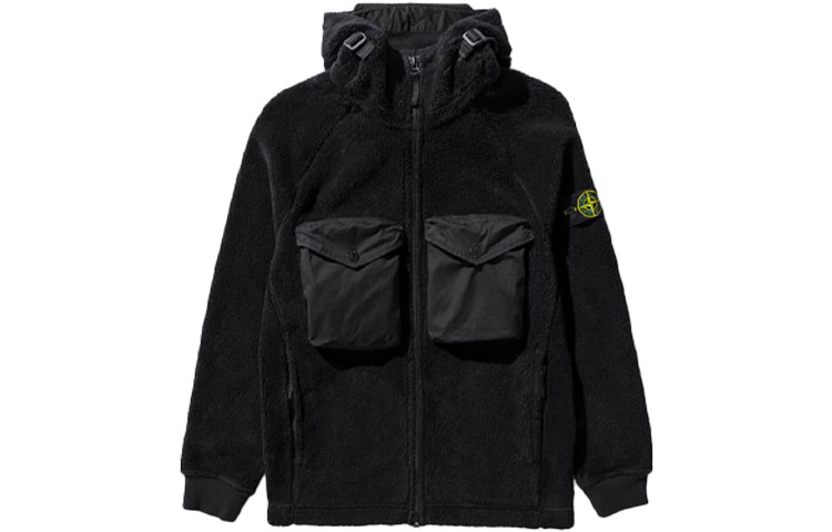 STONE ISLAND Logo Lambswool Patch Pocket Jacket for Men - Black 751560134-V0029