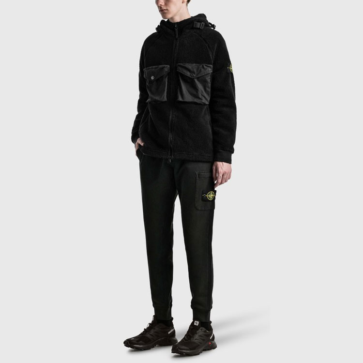 STONE ISLAND Logo Lambswool Patch Pocket Jacket for Men - Black 751560134-V0029 圖 4