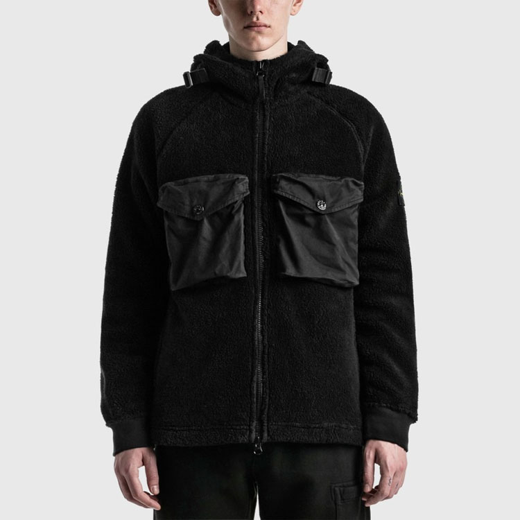 STONE ISLAND Logo Lambswool Patch Pocket Jacket for Men - Black 751560134-V0029 圖 5