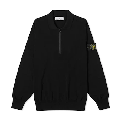 Stone Island Logo Long Sleeve Polo Shirt Black 8015543B2-V0029