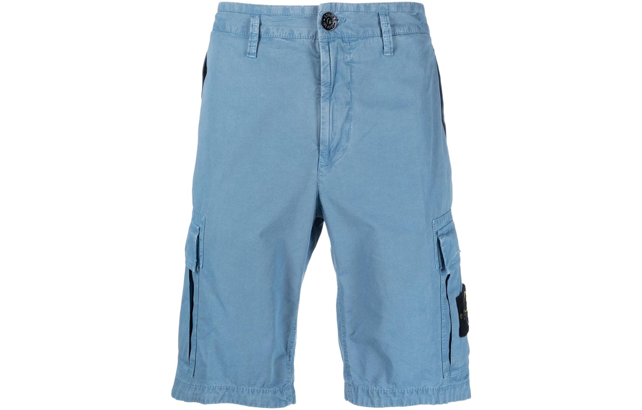 STONE ISLAND Logo Mid-Rise Cotton Casual Straight Shorts Men - Summer Style. 7615L11WA-V0146