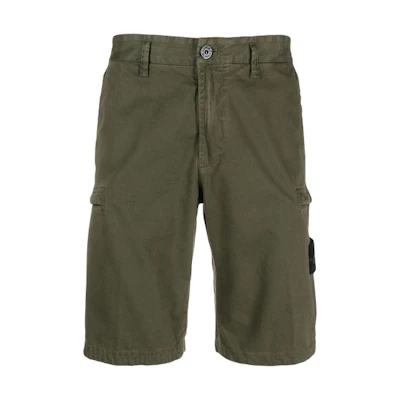 STONE ISLAND Logo Olive Green Casual Shorts. 7415L0504-V0158