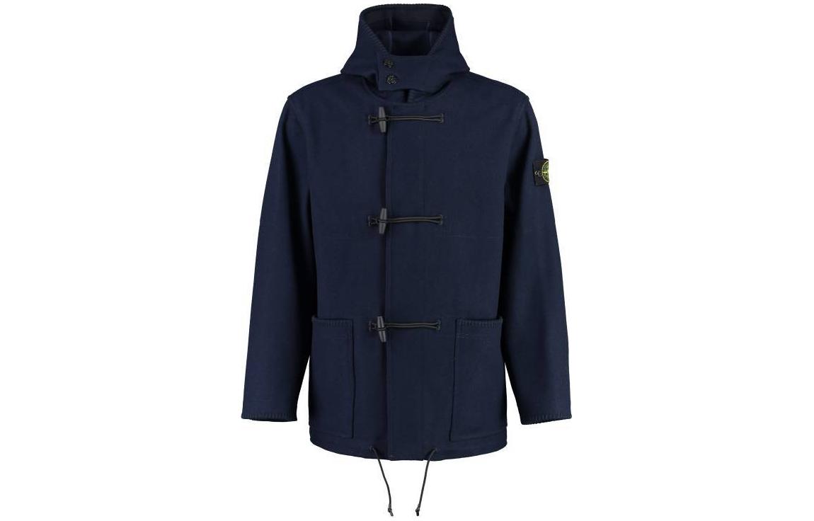 Stone Island Logo Patch Button-Up Hoodie Jacket Navy Blue Men’s Coat 791542930-V0028