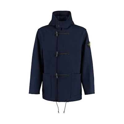 Stone Island Logo Patch Button-Up Hoodie Jacket Navy Blue Men’s Coat 791542930-V0028