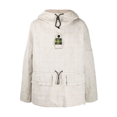 Stone Island Logo Patch Checkered Hooded Jacket Men’s Khaki 7315436E1-V0035