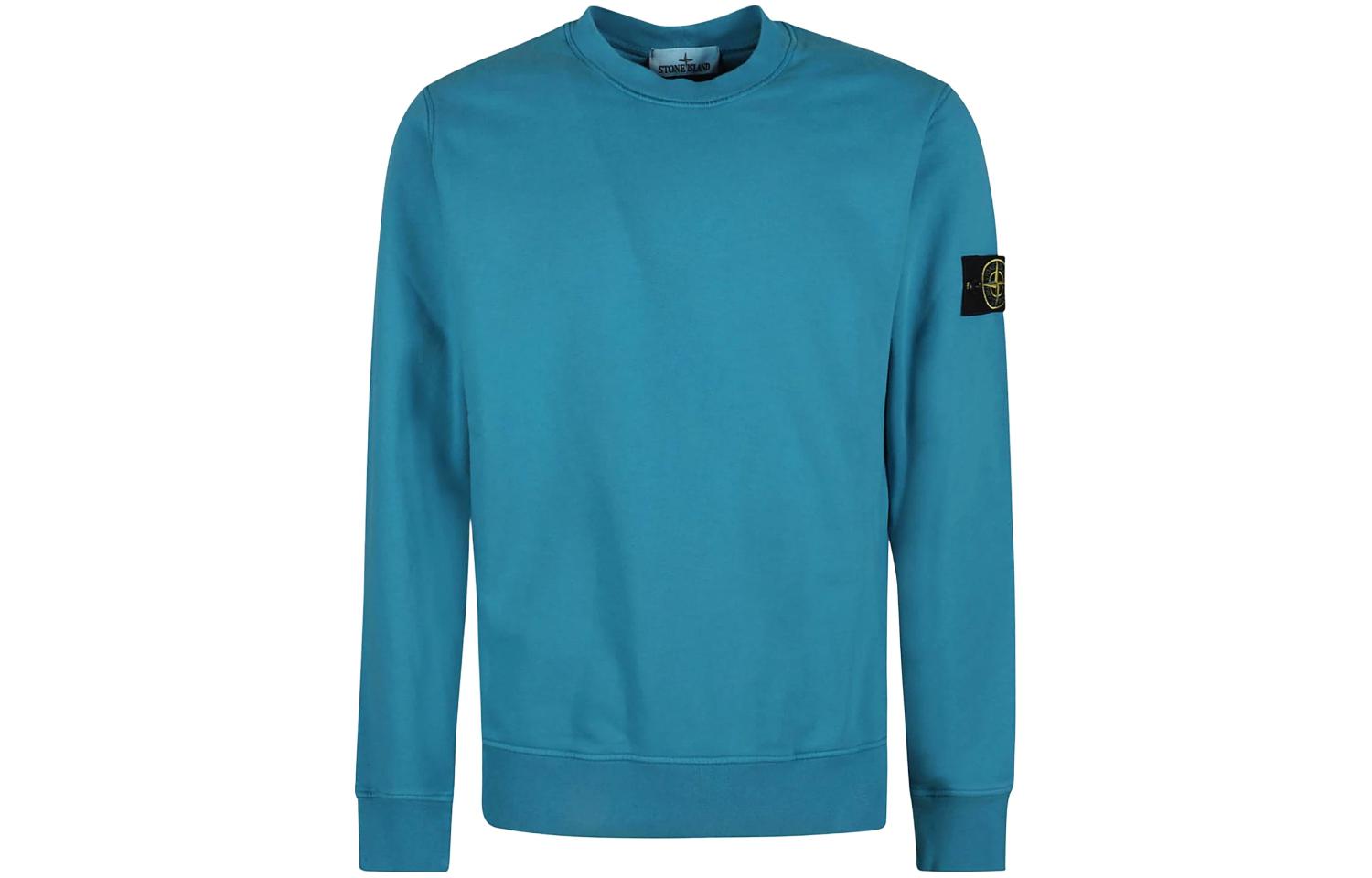 Stone Island Logo Patch Crewneck Pullover Sweatshirt Turquoise - 791563051-V0042