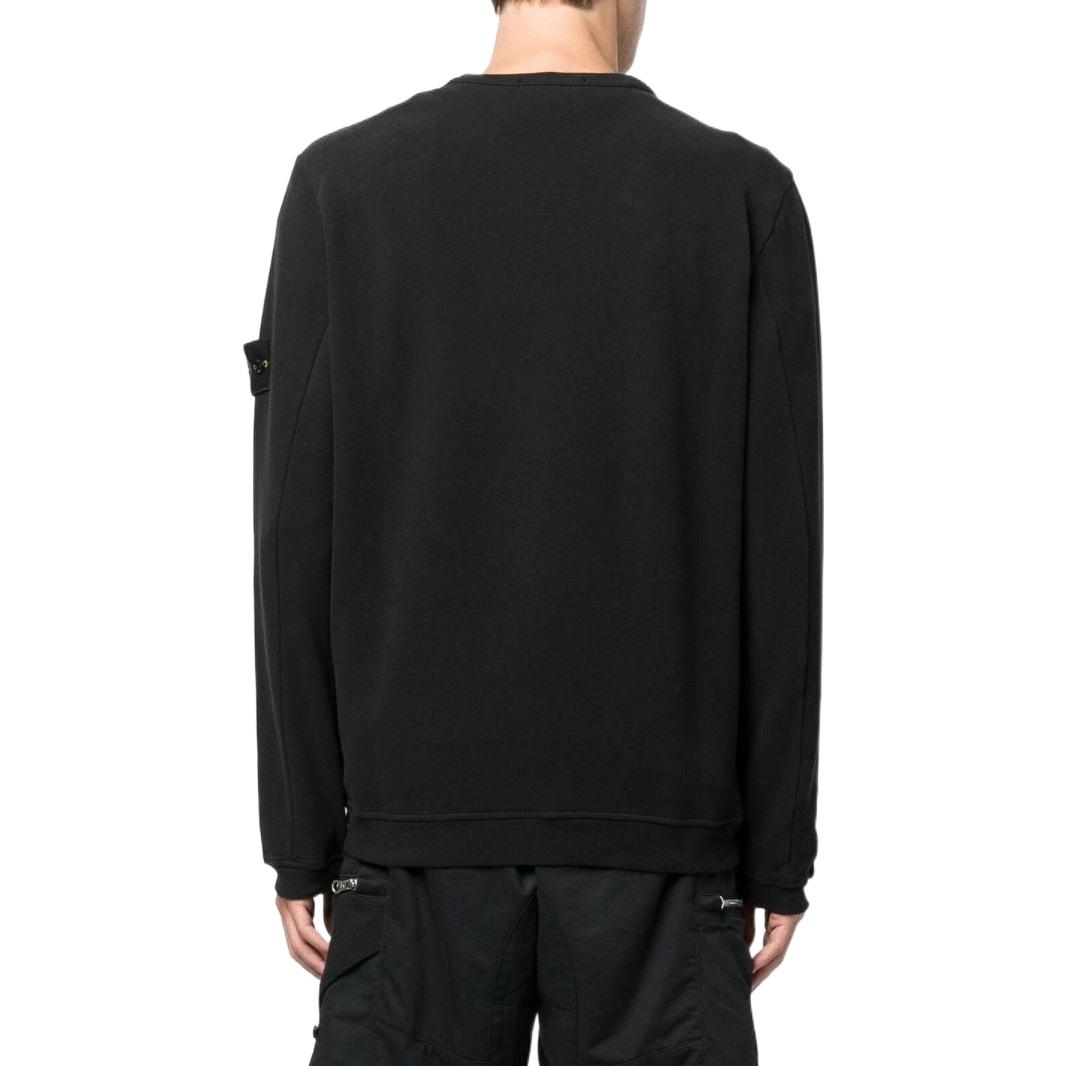 Shop STONE ISLAND Logo Patch Crewneck Sweatshirt Hitam 771561351-V0029