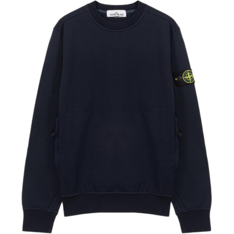 Stone Island Logo Patch Crewneck Sweatshirt Navy Blue Long Sleeve 761564052-V0020