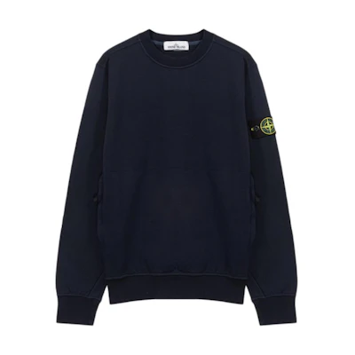 Stone Island Logo Patch Crewneck Sweatshirt Navy Blue Long Sleeve 761564052-V0020